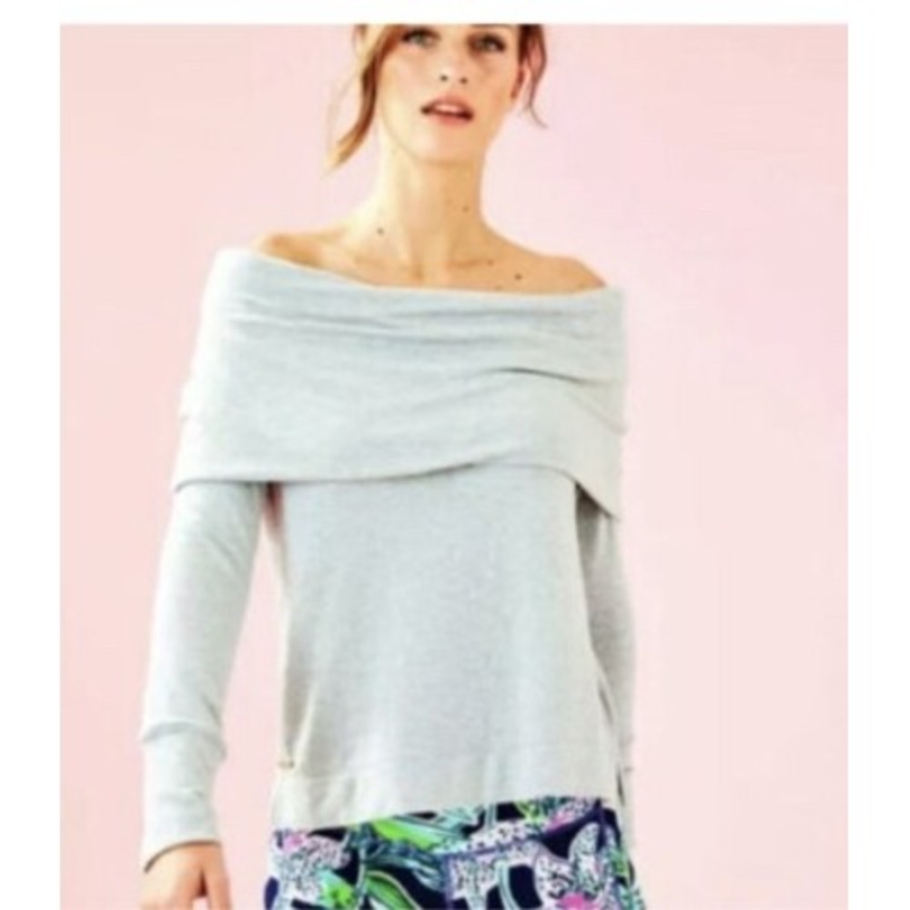 Lilly Pulitzer Belinda one shoulder Sweatshirt small gray Off Shoulder Cowl Neck